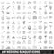 100 wedding banquet icons set, outline style
