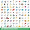 100 work space icons set, isometric 3d style
