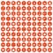 100 working professions icons hexagon orange