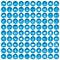 100 working professions icons set blue