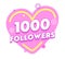 1000 Followers Social Sites Post in Pink Heart with Random Design Elements. Congratulation Card for One Thousand Subscribers