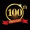 100th golden anniversary logo with shiny ring red ribbon