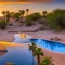 1020 Desert Oasis: A serene and picturesque background featuring a desert oasis with palm trees, golden sand dunes, and warm col