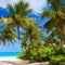 1033 Tropical Beach Paradise: A vibrant and tropical background featuring a tropical beach paradise with palm trees, white sandy