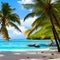 1033 Tropical Beach Paradise: A vibrant and tropical background featuring a tropical beach paradise with palm trees, white sandy