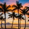 1053 Tropical Sunset: A vibrant and tropical background featuring a tropical sunset with palm trees, golden skies, and warm colo