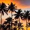 1053 Tropical Sunset: A vibrant and tropical background featuring a tropical sunset with palm trees, golden skies, and warm colo