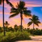 1053 Tropical Sunset: A vibrant and tropical background featuring a tropical sunset with palm trees, golden skies, and warm colo