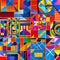 1064 Abstract Geometric Collage: A vibrant and dynamic background featuring an abstract collage of geometric shapes in bold and