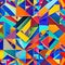 1064 Abstract Geometric Collage: A vibrant and dynamic background featuring an abstract collage of geometric shapes in bold and