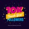 10k or 10000 followers card banner post template for celebrating many followers in online social media networks.