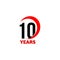 10th Anniversary abstract vector logo. Ten Happy birthday day icon. Black numbers in red arc with text 10 years.