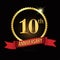 10th golden anniversary logo with shiny ring red ribbon