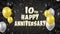 10th Happy Anniversary black greeting and wishes with balloons, confetti looped motion
