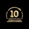 10th year anniversary golden emblem. Vector icon.