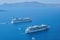 11.09.2019. Santorini island in Greece, Cruise ships in the Aegean sea of Greece