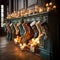 11 Christmas Stockings of Various Colors Hanging Up on a Fireplace