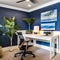 11 A coastal-inspired home office with a white desk, a blue accent wall, and beachy decor3, Generative AI