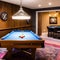 11 A cozy basement game room with a pool table, dartboard, and vintage arcade games4, Generative AI