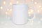 11 ounce Coffee Mug Mockup with white bokeh lights