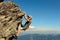 A 11-year-old boy is studying mountaineering in the Carpathians, a boy climbs to the top of a rocky rock alone without the help of