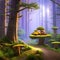 1197 Magical Forest Enclave: A magical and enchanting background featuring a magical forest enclave with glowing mushrooms, ench