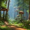 1197 Magical Forest Enclave: A magical and enchanting background featuring a magical forest enclave with glowing mushrooms, ench