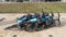 12.04.2023 Electric bikes that can be rented fell in the wind on the beach in Carcavelos, Portugal