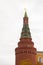 12-10-2019, Moscow, Russia. Big Arsenal Corner Tower of the Moscow Kremlin, red brick with green roof. Gothic, architecture,