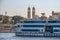 12.11.2018 Aswan, Egypt, a huge cruise ferry moving along a nile against the background of a city