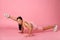 12-15 years old Asian Youth stretch lift up her flexible leg full length