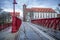 12/22/2018 Wroclaw, Poland, an old bridge over a river in the city center with a tram trail