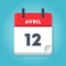 12 april flat daily calendar date french icon design