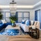 12 A beachy, coastal-inspired living room with a mix of blue and white finishes, a mix of natural and white textures, and a mix