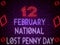 12 February National Lost Penny Day Neon Text Effect on Bricks Backgrand