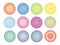 12 Mandalas in 12 colors. Openwork colorful circular ornament with Aum / Ohm / Om symbol.