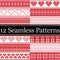 12 Nordic style vector seamless Christmas patterns inspired by Scandinavian Christmas, festive winter in cross stitch with heart