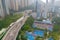 12 Oct 2019 View of basketball courts at Ap Lei Chau and skyscrapers