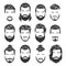 12 Set of vector bearded men faces with different haircuts and style pack