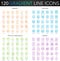 120 trendy gradient vector thin line concept complex icons set of Bakery, Seafood, Fruits Vegetables, Drinks icon.