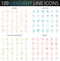 120 trendy gradient vector thin line icons set of Bakery, Seafood, Fruits Vegetables, Drinks icon.