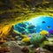1217 Magical Underwater Caves: A magical and enchanting background featuring underwater caves with glowing aquatic plants, vibra