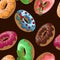 1273 doughnut, seamless pattern with donut cream paintings, ornament for wallpaper and fabric