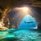 1277 Mystical Underwater Cave: A mystical and enchanting background featuring a mystical underwater cave with shimmering light,