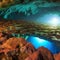 1277 Mystical Underwater Cave: A mystical and enchanting background featuring a mystical underwater cave with shimmering light,