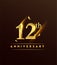 12th anniversary glowing logotype with confetti golden colored isolated on dark background, vector design for greeting card and