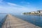 13.08.2021: Portoroz, Slovenia: Portoroz central beach with pier and resort buildings