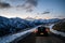 13/8/2019 A Minicooper Country man climbing to the top of snow hill in South island, New Zealand