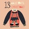 13 Days until Christmas vector illustration. Christmas countdown 13 days. Vintage Scandinavian style. Hand drawn ugly sweater.