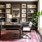 13 An eclectic, vintage-inspired home office with a mix of open and closed storage, a vintage wooden desk, and a mix of antique